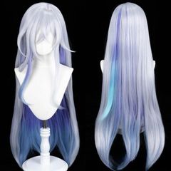 原神 シルコーク コスプレウィッグ 紫灰グラデーション 高品質耐熱繊維 斜め分け 頭皮付きデザイン キャラクターウィッグ コスプレ撮影用 コスプレイベント用
