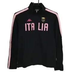 カッパ 長袖ハイネックシャツ 黒×ライトピンク ハーフジップ ロゴプリント 肩・袖ライン  レディース L ゴルフウェア Kappa