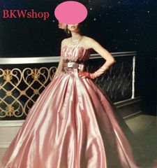 ＜現品限り＞used カラードレス　ピンク胸元ギャザー　ウエストレースリボン付き　結婚式　お色直し　パーティー　演劇　芝居　コスプレ　ステージ　ダンス　舞台　レイヤー