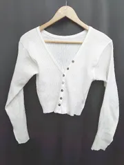 ◇ ⊂ mystic ミスティック ショート丈 長袖 カーディガン サイズF ホワイト レディース P  【1409250038334】