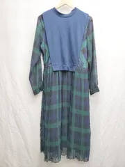 ◇ Diosfront ディオスフロント チェック 長袖 膝下丈 ワンピース サイズL ネイビー マルチ レディース P  【1407260001911】