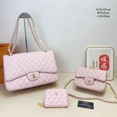 極美品シャネル3点セットコンボパック✨ピンクCHANEL シャネル ショルダーバッグクロスボディバッグハンドバッグウォレットチェーンバッグ3点セットコンボパック