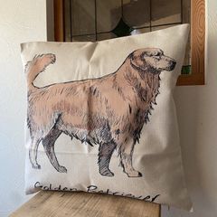 リネンクッションカバー・ゴールデンレトリーバー　45x45cm　カバーのみ