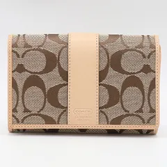 美品 コーチ シグネチャー ベージュ レザー キャンバス レディース折財布 OWD 2000000 NSK