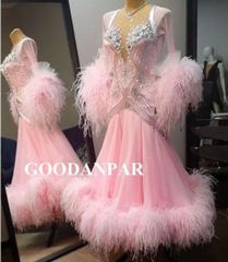 新品未使用 新作 ダンスウェア ラテンダンス 舞台 発表会 ダンス衣装 社交ダンス オーダーメイド　社交ダンス衣装　羽根　モダンダンス スタンダードドレス
