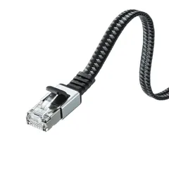 【在庫処分】メッシュフラット メタルコネクタ CAT6A 10Gbps/500MHz ギガビット LANケーブル イーサネットケーブル ツメ折れ防止 Supply) RJ45コネクタ (0.5m) サンワサプライ(Sanwa ブラック&グレー KB-FL6AM