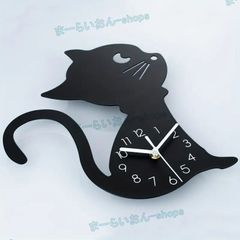猫モチーフ おしゃれ壁掛け時計｜モダンでかわいいキャットデザイン｜ブラックのスタイリッシュ仕様｜アニマルインテリア｜リビング・子供