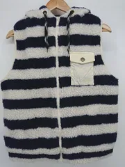 ◇ Roxy ロキシー ボーダー フード ノースリーブ ボア ベスト サイズL ホワイト系 ネイビー レディース P 【1308160088067】