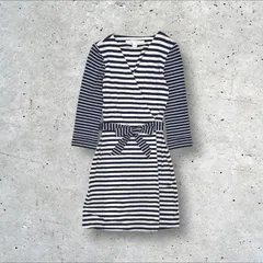 DIANE VON FURSTENBERG ウエストリボン付き マリンボーダー ロングカーディガン ガウン ワンピース 羽織り 0