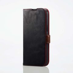 iPhone 14 Pro Max ソフトレザーケース 磁石付 耐衝撃 ステッチ (ブラック)