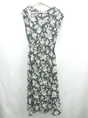 ◇ ⊂ GLOBAL WORK グローバルワーク 花柄 Vネック ロング丈 ワンピース サイズM ブラック ホワイト レディース E  【1502030019896】