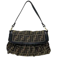フェンディ ショルダーバッグ レディース ズッカ セミショルダー ワンショルダー 鞄 かばん FENDI 8BR353 キャンバス レザー ブラウン 茶 ブラック 黒 ゴールド金具 美品【中古品】