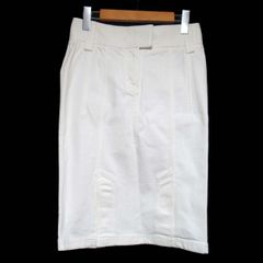 美品 TOM FORD トムフォード ひざ丈 ストレッチデニム タイト スカート 36サイズ ホワイト レディース 古着 中古 USED