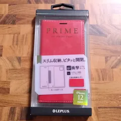 iPhone 12 mini  薄型PUレザーフラップケース 耐衝撃ソフトケース「PRIME」 手帳型カバー 側面マグネット固定 ストラップホール付き レッド