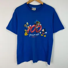 Disney ディズニー Tシャツ 100周年記念Tシャツ プリントT ブルー メンズ 古着 ストリート ナード系 Y2K
