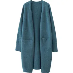 ☆ ブルー ☆ ロングカーディガン 襟なし ロングカーディガン レディース 長袖 おしゃれ きれいめ シンプル カーデ ロングカーデ 冷房対策 春秋 ゆったり 羽織り 無地 ビジネス オフィス 襟なし オフィスカジュアル やわらかい カジュアル 防寒