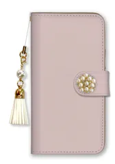 AQUOS R8 SH-52D ケース 手帳型 アクオスR8 スマホケース パール デコ付き ストラップ付  くすみピンク ベージュ グレー 無地 可愛い 大人女子 かわいい おしゃれ カラー01