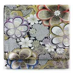 袋帯 幅31cm 長さ445cm レディース 花柄 秋冬春用 正絹（シルク）シルバー 未使用品 リメイク リユース リサイクル【呉服のきくや】