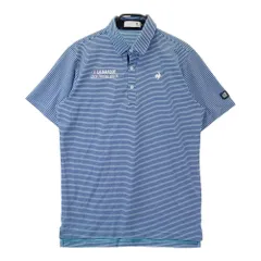 サイズ：LL LE COQ GOLF ルコックゴルフ 2023年モデル 半袖ポロシャツ ロゴ刺繍 ボーダー柄 ブルー系 [240101457546] ゴルフウェア メンズ ストスト
