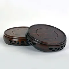 黒檀木 丸形 木製 平台 彫刻入り 敷台 飾台 盆栽台 花台 華台 香炉台　2個