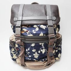 DOLCE＆GABBANA ドルチェ＆ガッバーナ フラワー柄 キャンバス/レザ― バックパック リュック ネイビー/ベージュ/グレー S07-k028