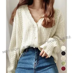 【新品未使用】透かし編みニットカーディガンパールボタン fsjx92