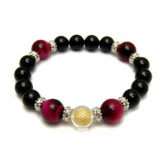 フラワーオブライフ 水晶 彫刻ビーズ（金入り）12mm ブレスレット 天然石 風水 パワーストーン プチギフト 転勤 退職 お礼 母の日 敬老の日 クリスマス ギフト / インペリアルオーラ おしゃれ かわいい オシャレ 可愛い プレゼント ギフト 贈り物