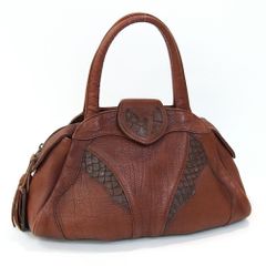 大人気】IBIZA イビサ ブラウン レザー ハンドバッグ リーフ柄 美品 