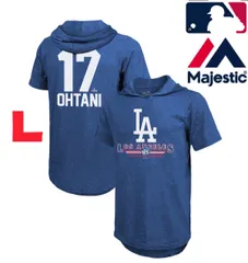 MLB公式 ロサンゼルスドジャース 大谷翔平選手公式モデル 背番号17パーカーTシャツ プルオーバー　半袖 ブルー　マジェスティック