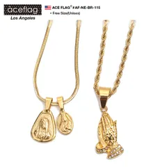 エースフラッグ ACE FLAG ネックレス ロングチェーン メンズ レディース マリア プレイ 男女兼用 b系 ヒップホップ おしゃれ プレイハンド 祈りの手 聖母マリア メダイ ペンダント 祈り 御守り 60cm メール便 AF-NE-BR-115