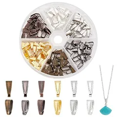 6種(1サイズ*6色)_カンなし PH PandaHall 約180個/箱 6色 ブラス バチカン 9.93x3.4mm 留め金 接続金具 ピンチ ベイル パーツ ネックレス ペンダント ビーズクランプ ジュエリー用 アクセサリーパーツ 手作り素材 材料 混合