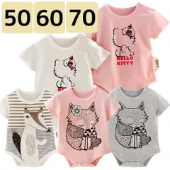 ベビー ボディスーツ 50 60 70 半袖 ロンパース 女の子 男の子 夏 薄手 肌着 Tシャツ コットン アニマル柄