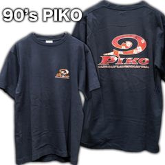 90's PIKO 半袖Tシャツ Mサイズ ネイビー シングルステッチ ピコ ロゴプリント サーフ 00's/y2k ビンテージ オールド