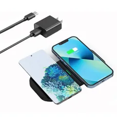【特価セール】T2 2 in 1ワイヤレス充電器 2台同時充電パッド Qi急速 置き型充電器 iPhone 14/14 Pro/13/13 Pro/13 Pro Max/12/12pro/12 Pro max/SE2/11 ProなどQIスマホ対応 Air P