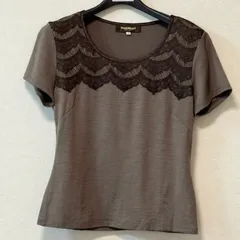 Paul Stuart	ポールスチュアート 黒田エイミ着こなし 半袖 カットソー Tシャツ レース　無地　シンプル　グレー　灰色　涼しい　夏　サラサラ生地　Mサイズ　レディース