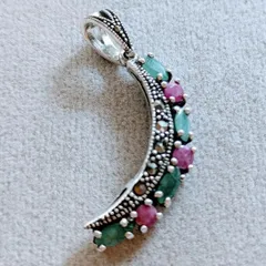 NEW トルコ製 925silver 天然石エメラルドルビー ペンダントトップ