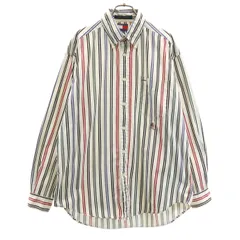 TOMMY HILFIGER トミーヒルフィガー ストライプ柄 長袖 ボタンダウンシャツ M ホワイト メンズ 古着