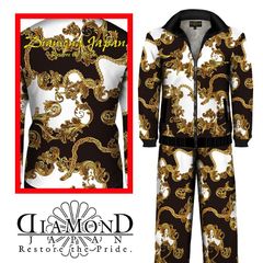 Baroque print long sleeve tracksuit set, men's clothing, flashy, tough, Yakuza style