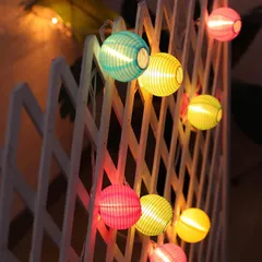 提灯ライト カラフル 紙ちょうちん 6Ｍ 40球 ledストリングライト 丸紙ランタン 電池式 無地 夏祭り お盆 祭り イベント パーティー 七夕 飾り キャンプ 庭 ベランダ デコレーション 装飾 店舗用のれん・提灯