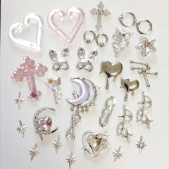 No.314　サブカル　ピンク　シルバー　ネイルパーツ　まとめ売り