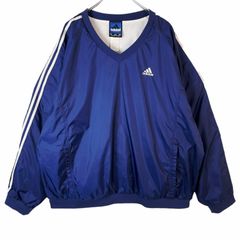 90s adidas刺繍ロゴ3ラインナイロンプルオーバーピステLサイズ万国旗