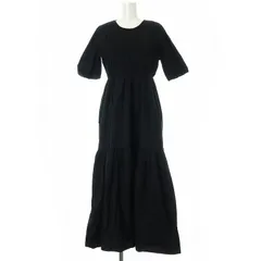 ザラ ZARA ポプリンパネルミディワンピース マキシ ロング 五分袖 シャーリング M 黒 ブラック /AT ■OS