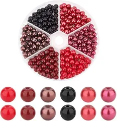 PH PandaHall 約300個 パールビーズ 6mm ガラス 光沢 6色 模造パールビーズ 丸玉 穴がある 手作り DIY ンドメイド 手芸 クラフト アクセサリーパーツ ブラック( レッド)