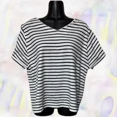 AMERICAN HORIC　アメリカンホリック　Tシャツ　ホワイト×ブラック　レディース　ボーダー　Vネック　半袖　ゆったり