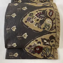 袋帯 美品 名品 落款 菱屋久兵衛 纐纈織 草花 幾何学 灰紫 六通 正絹 【中古】