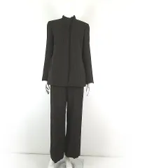 マックスマーラ MAX MARA パンツスーツ 上下セットアップ ストライプ スタンドカラー ジャケット ワイドパンツ L 40 茶 ブラウン イタリア製 国内正規品のサムネイル