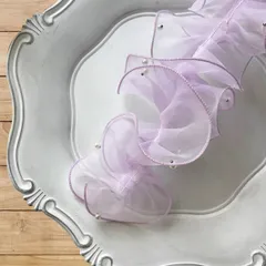 パープル　帯揚げ　フリル　パール　レース　着物　和装　袴　振袖　チュール　帯飾り
