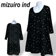 mizuiro ind ミズイロインド レディース 長袖ワンピース One コットン Aライン 膝下 日本製 ドット柄 ブラック系 (D029)★