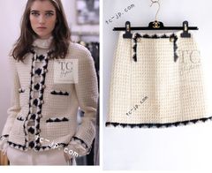 シャネル スカート CHANEL クリーム ブラック ウール ツイード カール・ラガーフェルド作品 38
