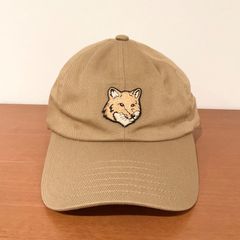 タグ付きメゾンキツネ キャップ帽子 ベージュ カーキフォックスヘッド